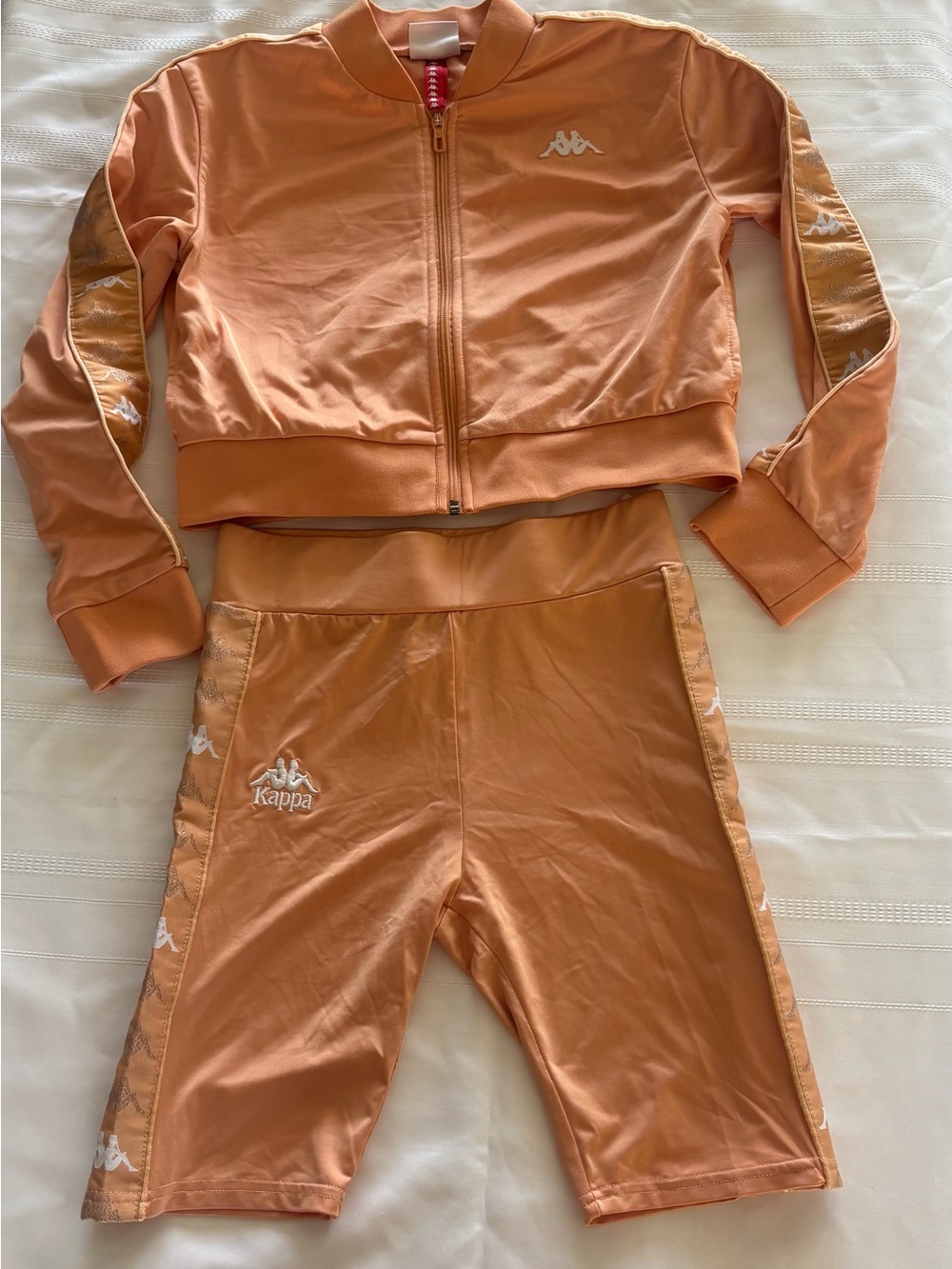Kappa Peach-Orange Logo Track Jacket & Biker Shorts Set
